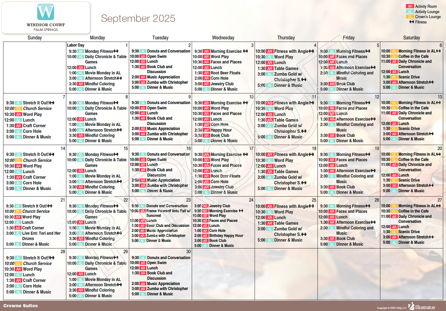Windsor Court Crown Suites Sept calendar
