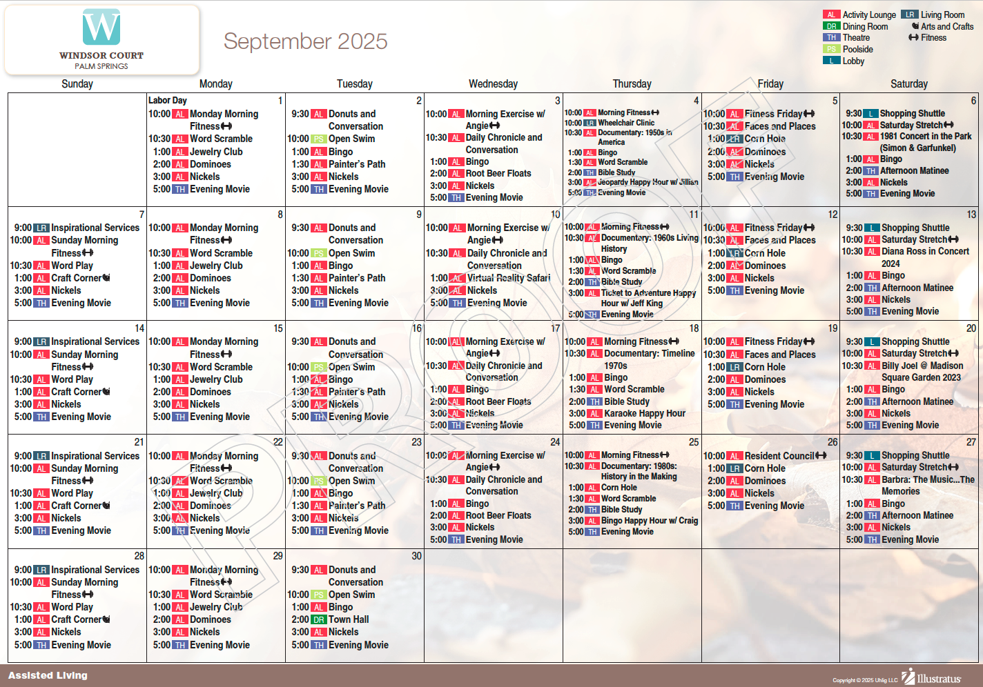 Windsor Court assisted living Sept calendar
