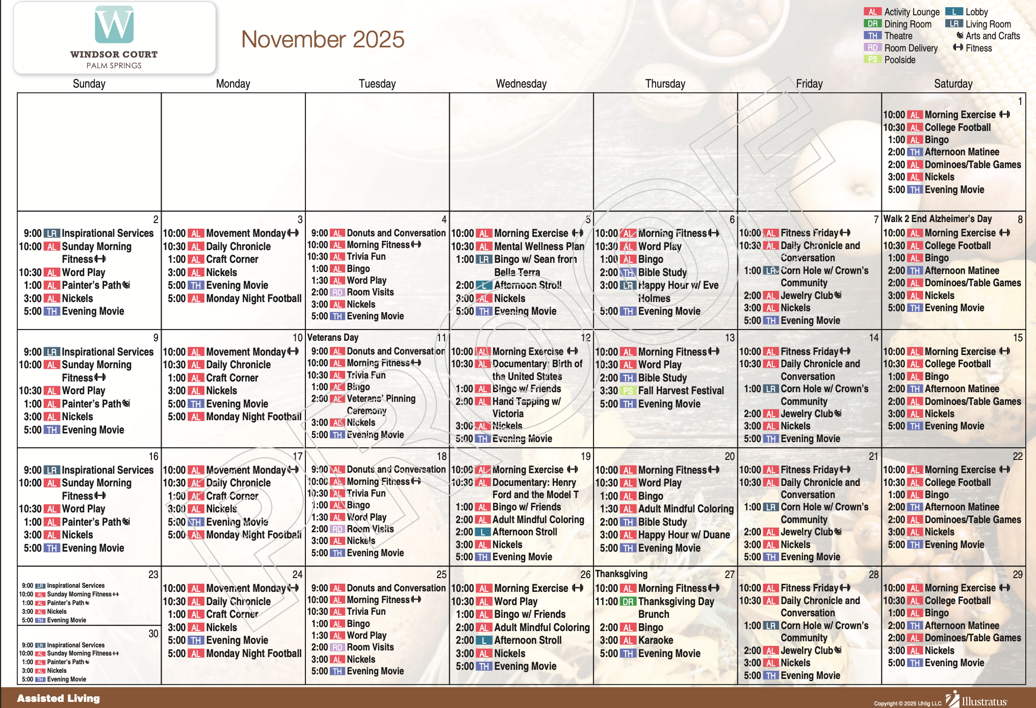 November Assisted Living Calendar