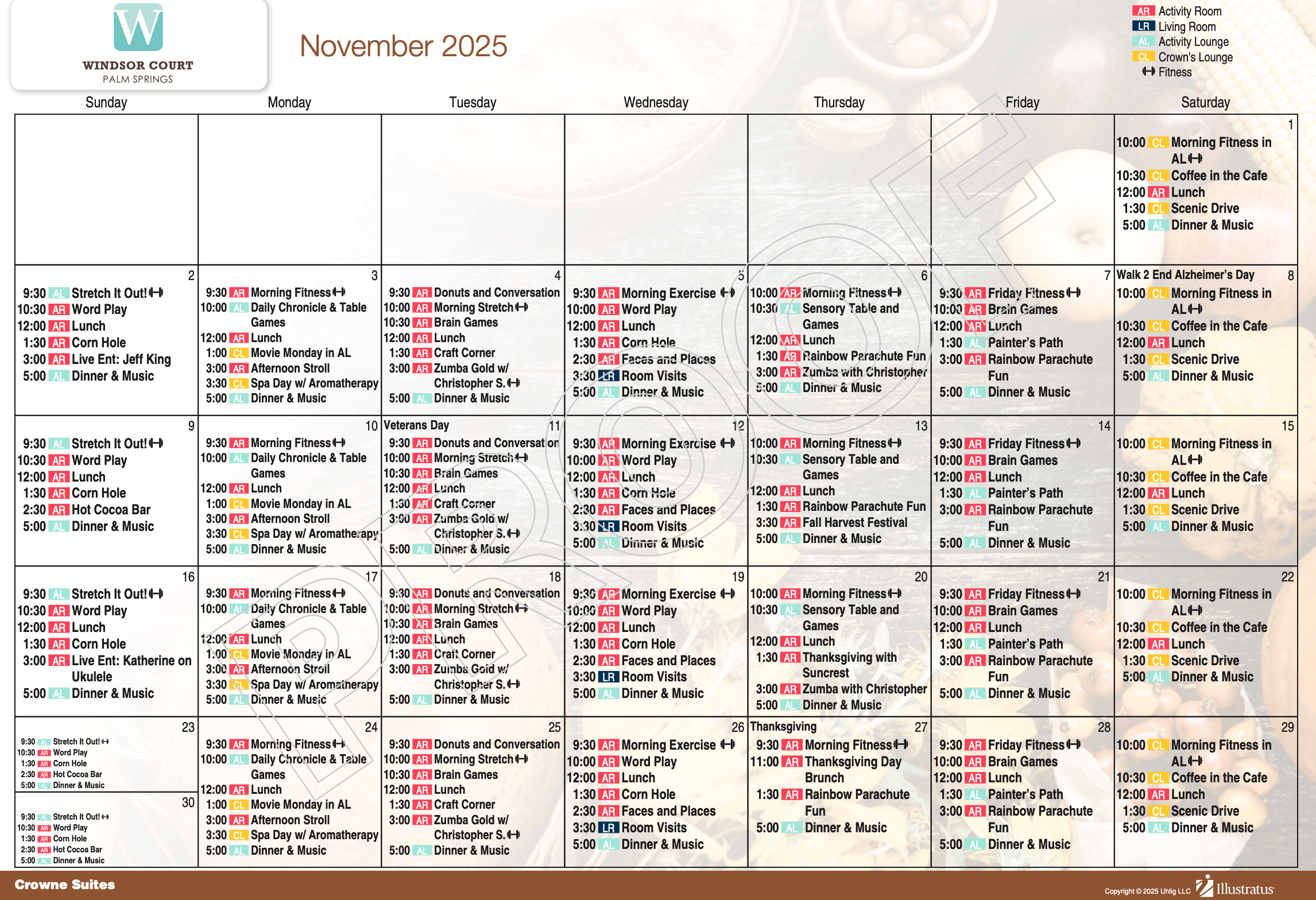 November Memory Care Calendar