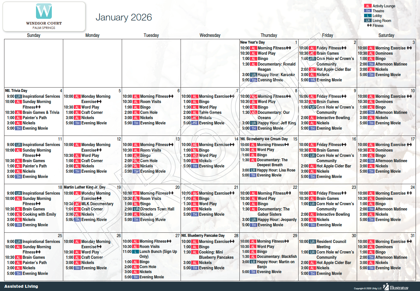 Windsor Court AL January calendar